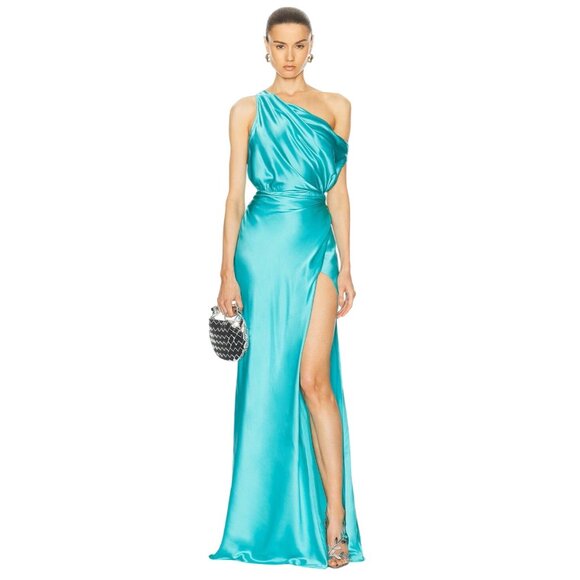 The Sei for FWRD Asymmetrical Wrap Gown in Turquoise 0 New Womens Maxi Dress - Picture 1 of 9
